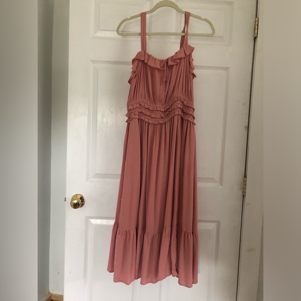 NWT pink ruffled midi dress